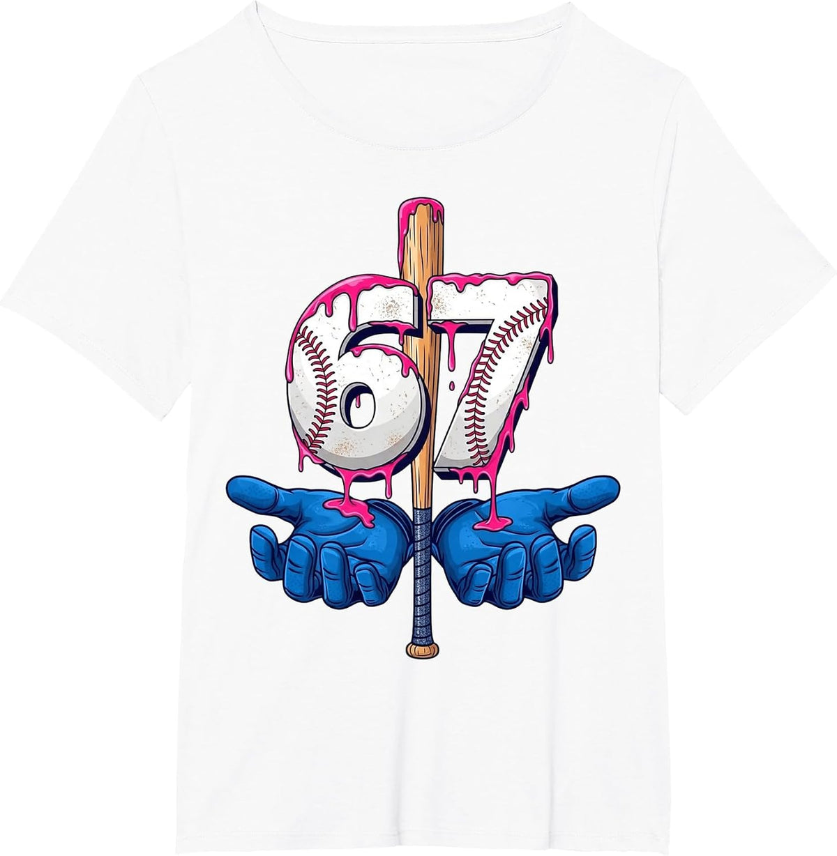Baseball 67 Six Seven Funny Gen Alpha Meme Drip T-Shirt - White