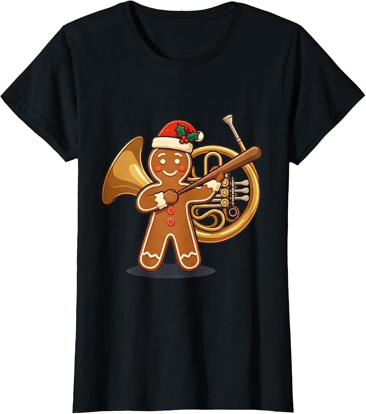 Gingerbread Music Teacher Cute Holiday Humor T-Shirt - Black