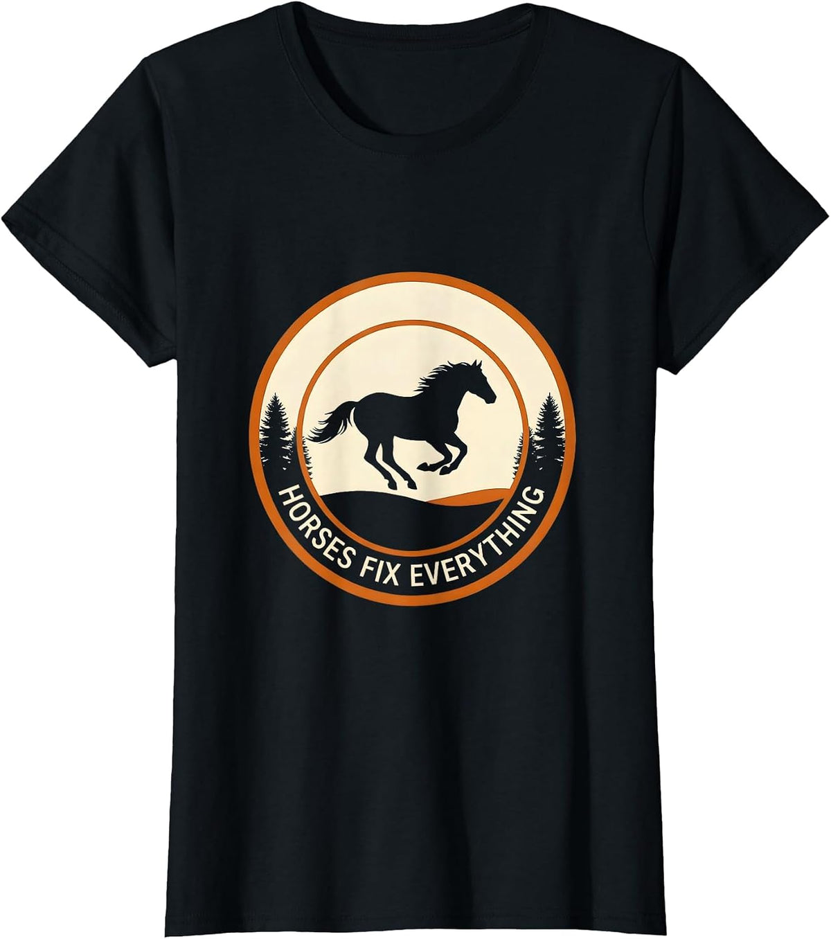 Horses Fix Everything Equestrian Design T-Shirt - Black
