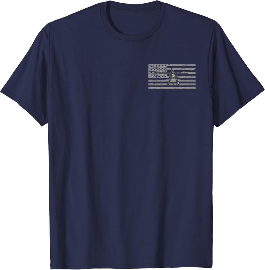 UH-60 Black Hawk Helicopter Vintage Flag 2-Sided Tee T-Shirt - Navy Blue