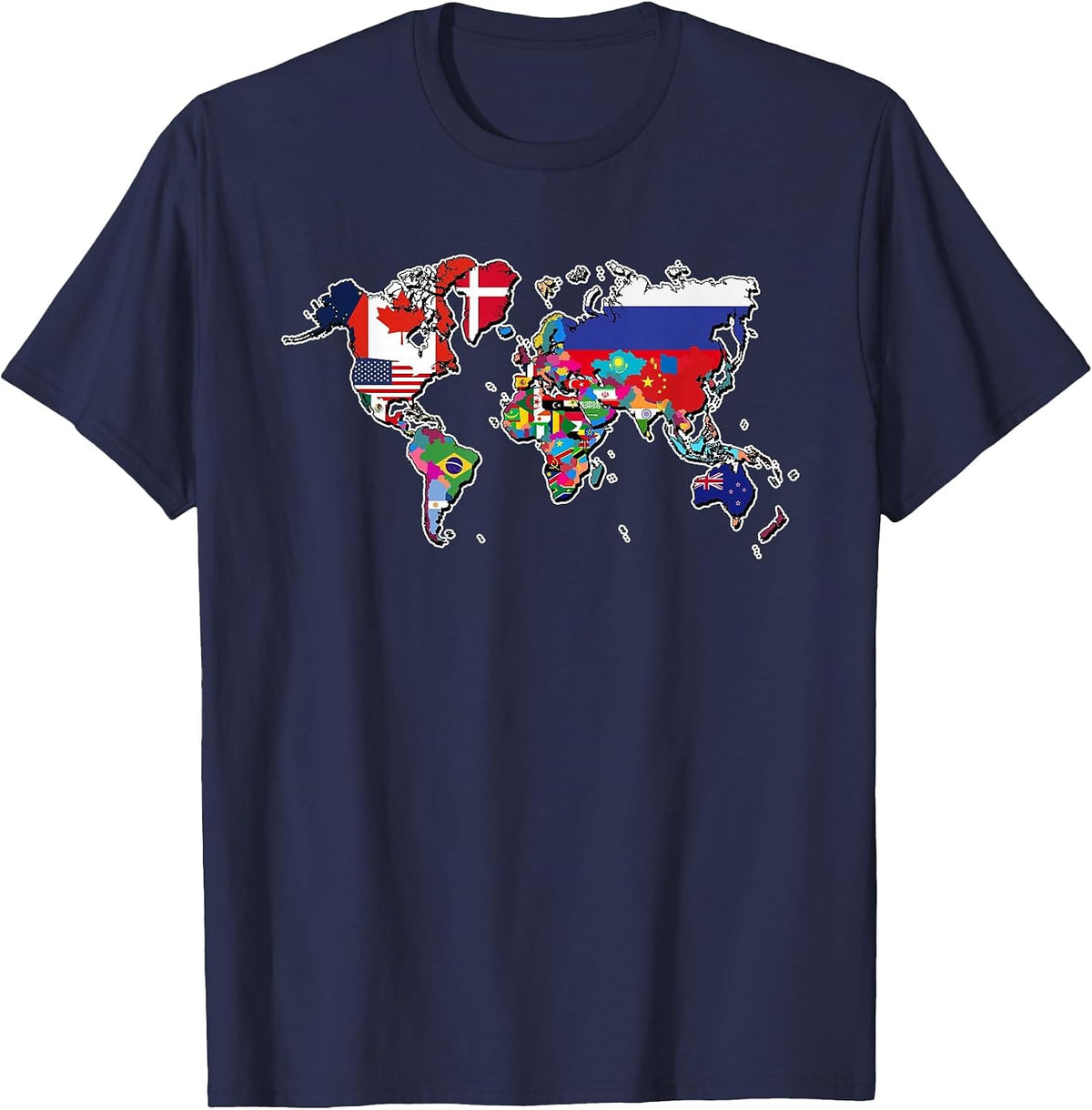 World Flag Map T-Shirt Globe Travelers Atlas T-Shirt - Navy Blue