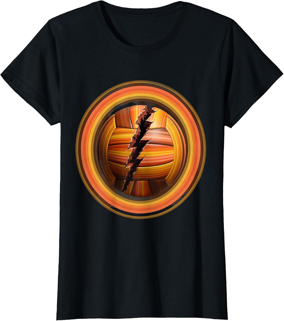 Women's Volleyball Lightning Bolt Crack Graphic T-Shirt - Black