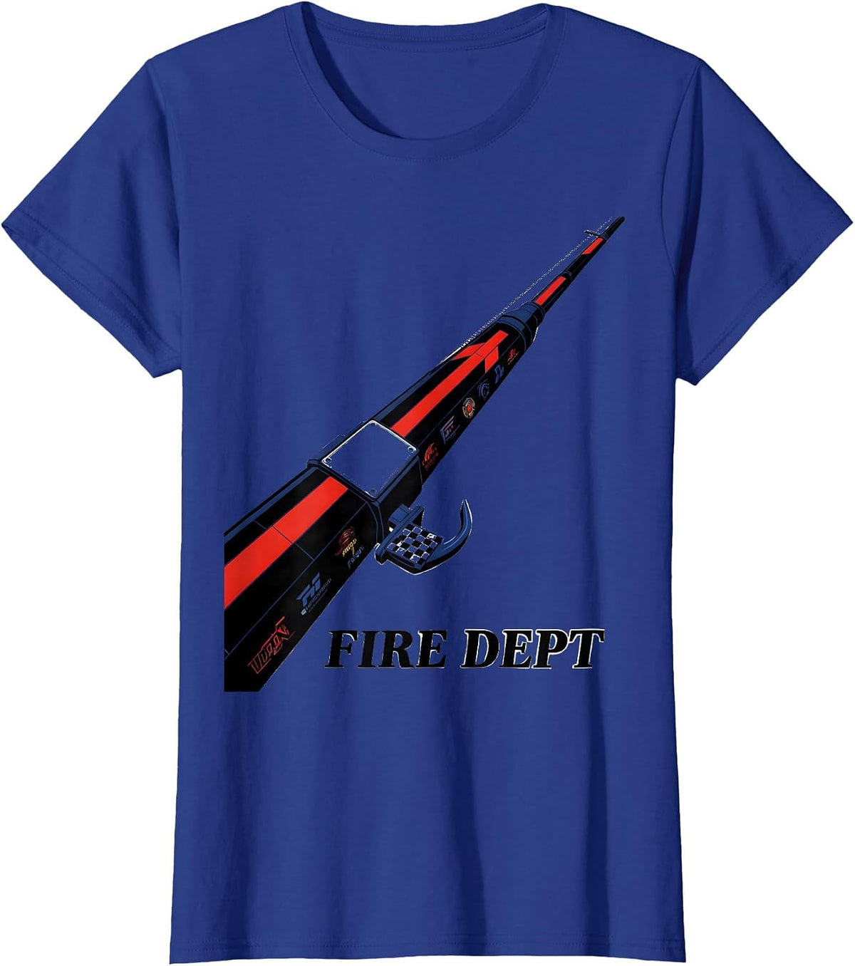 Women's FIRE DEPT Racing Livery Firefighter Department Pride Humor T-Shirt - Royal Blue