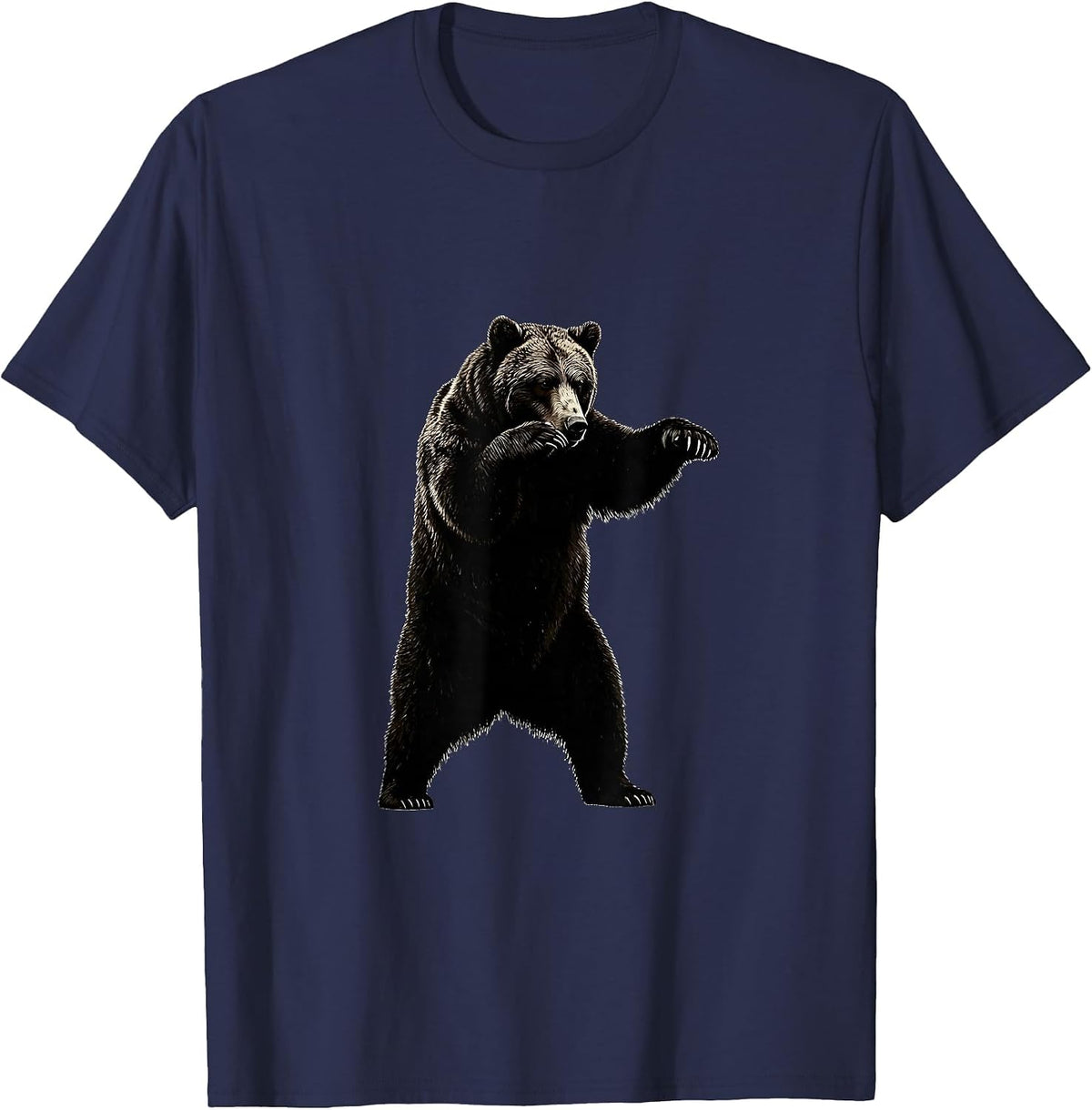 Bear Boxing Fighting Stance Graphic Tee T-Shirt - Navy Blue