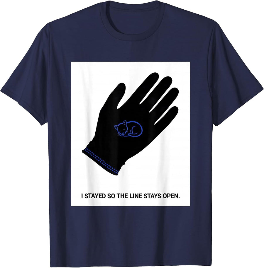 I Stayed So The Line Stays Open Funny Vet Tech Christmas T-Shirt - Navy Blue