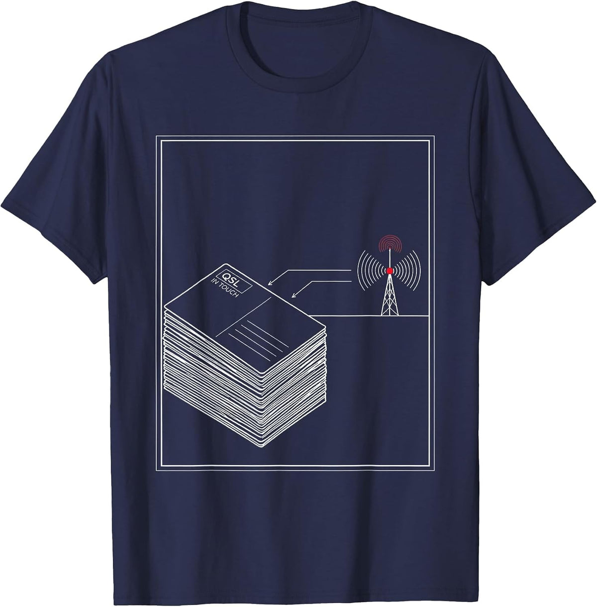 QSL In Touch Technical Blueprint Ham Radio Operator Humor T-Shirt - Navy Blue