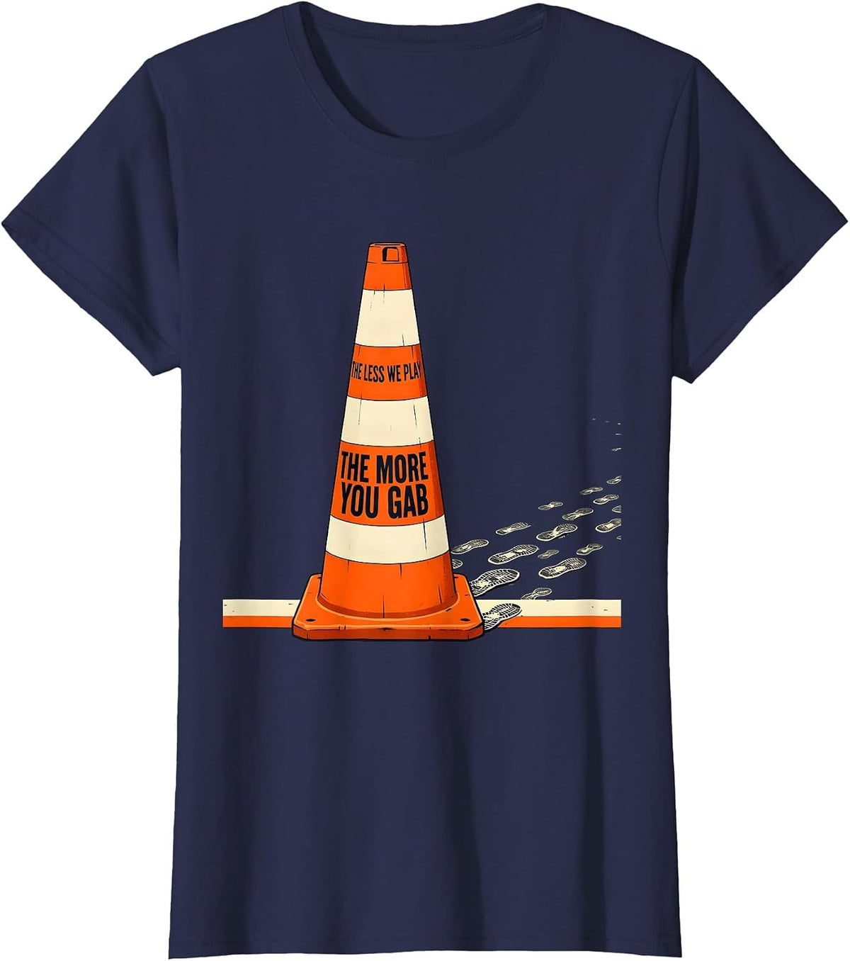 Women's The More You Gab, The Less We Play Funny PE Teacher Back T-Shirt - Navy Blue