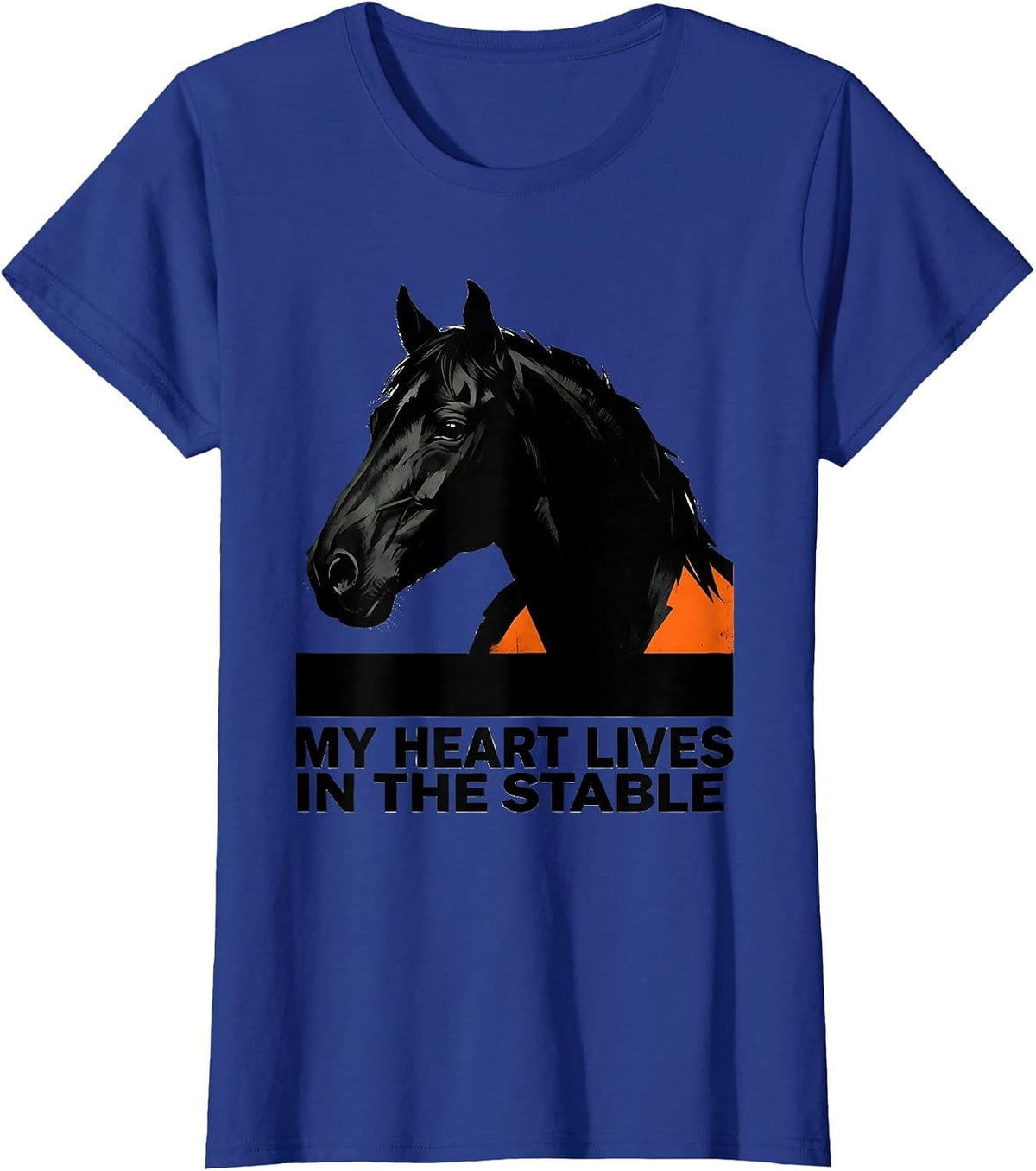 Women's My Heart Lives In The Stable Horse Lover Design T-Shirt - Royal Blue