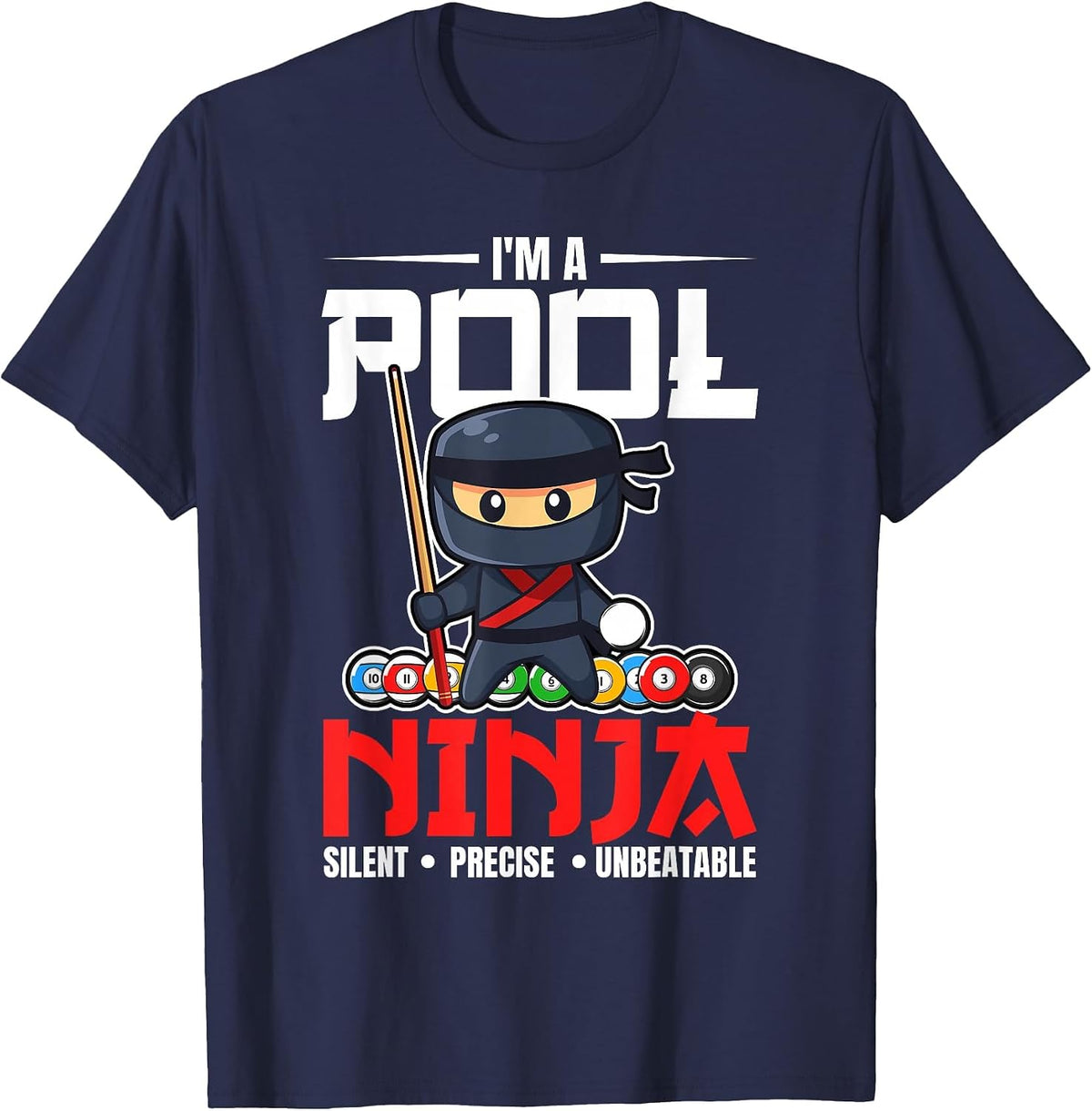 Billiards Pool Ninja 8 Ball Funny Men Boys Kids Billiard T-Shirt - Navy Blue