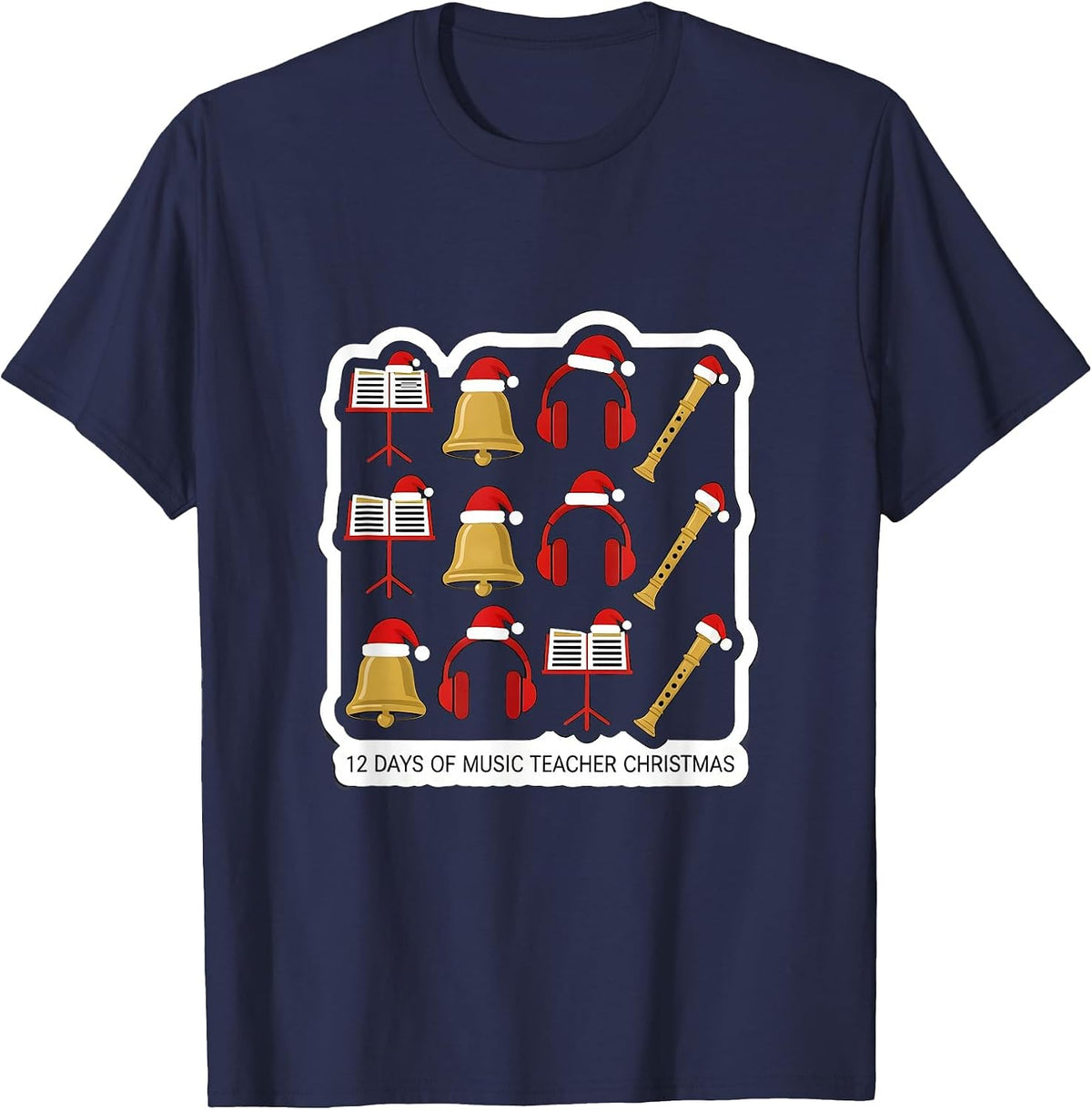 Men's 12 Days of Music Teacher Christmas Funny Gift for Educators T-Shirt - Navy Blue