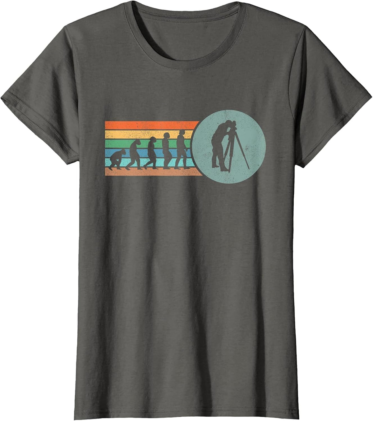 Retro Land Surveying Human Evolution Engineer Land Surveyor T-Shirt - Asphalt Grey