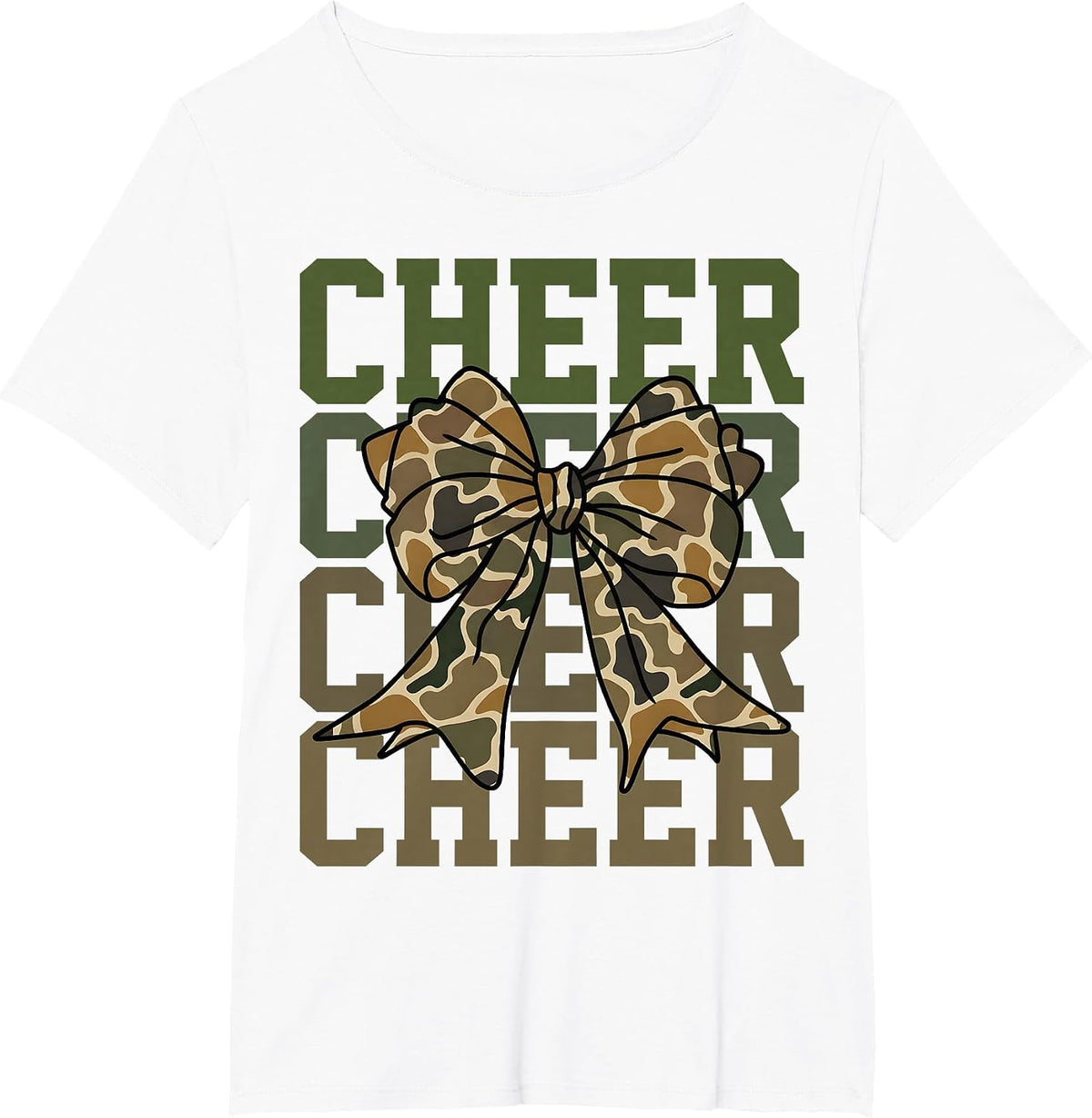 Camo Coquette Cheer Bow Sport Camouflage Cheerleader Team T-Shirt - White
