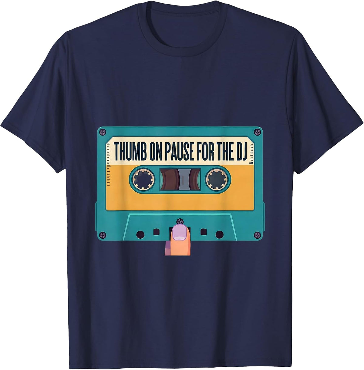 Men's Thumb On Pause For The DJ Retro Hip Hop Cassette Tape Golden T-Shirt - Navy Blue