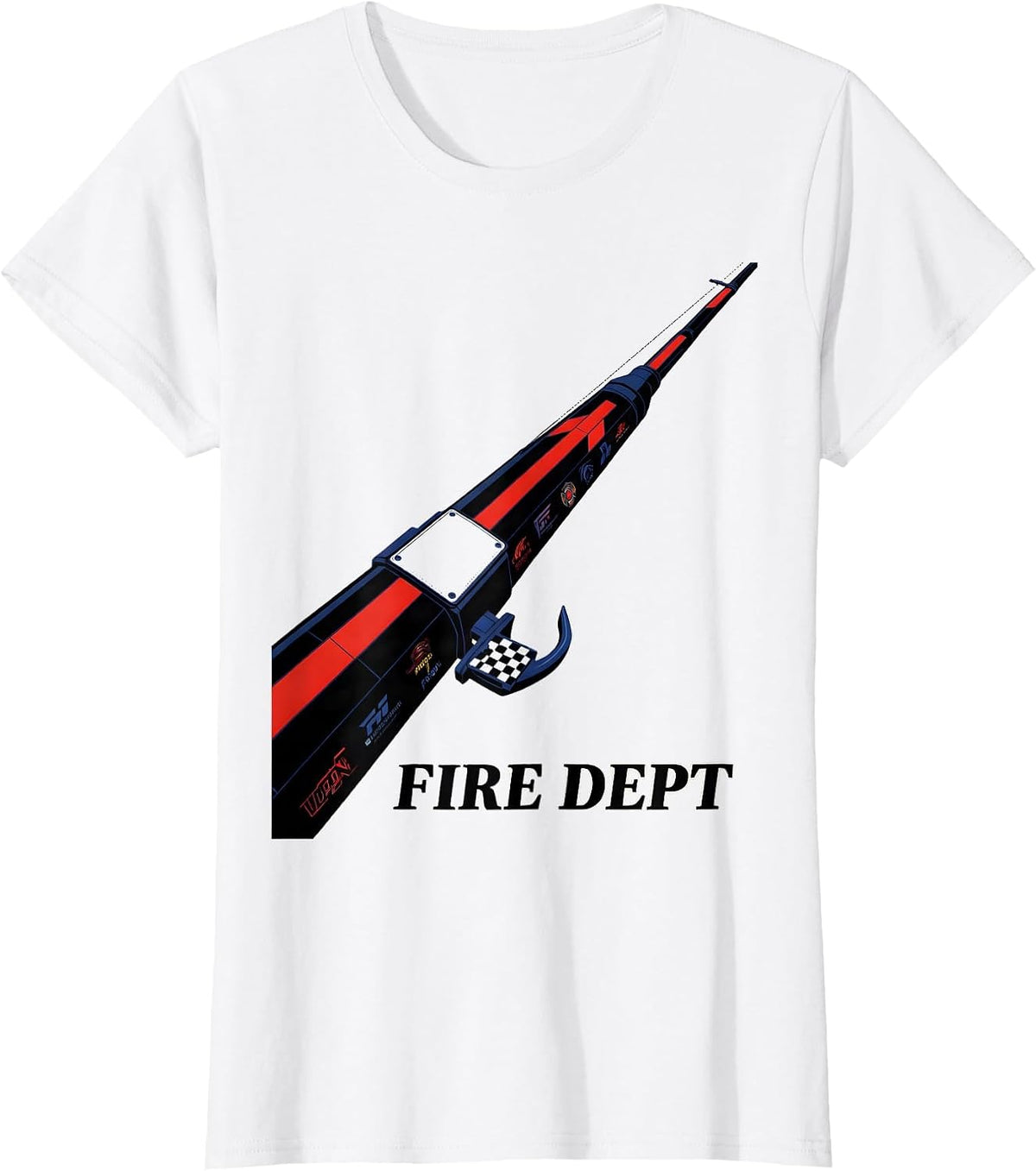 Women's FIRE DEPT Racing Livery Firefighter Department Pride Humor T-Shirt - White