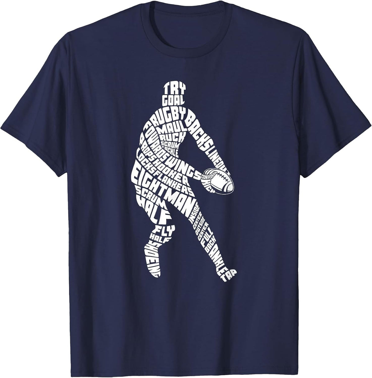 Rugby Typography Word Art T-Shirt - Navy Blue