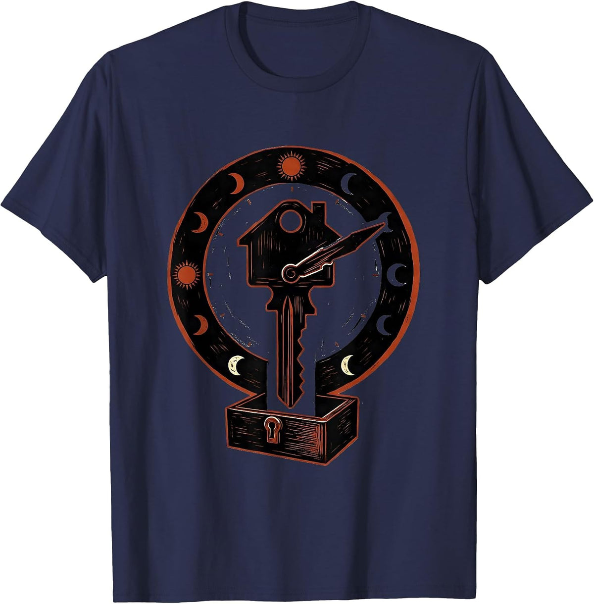 Interlocked Key Clock Realtor Humor Real Estate Agent Gift T-Shirt - Navy Blue