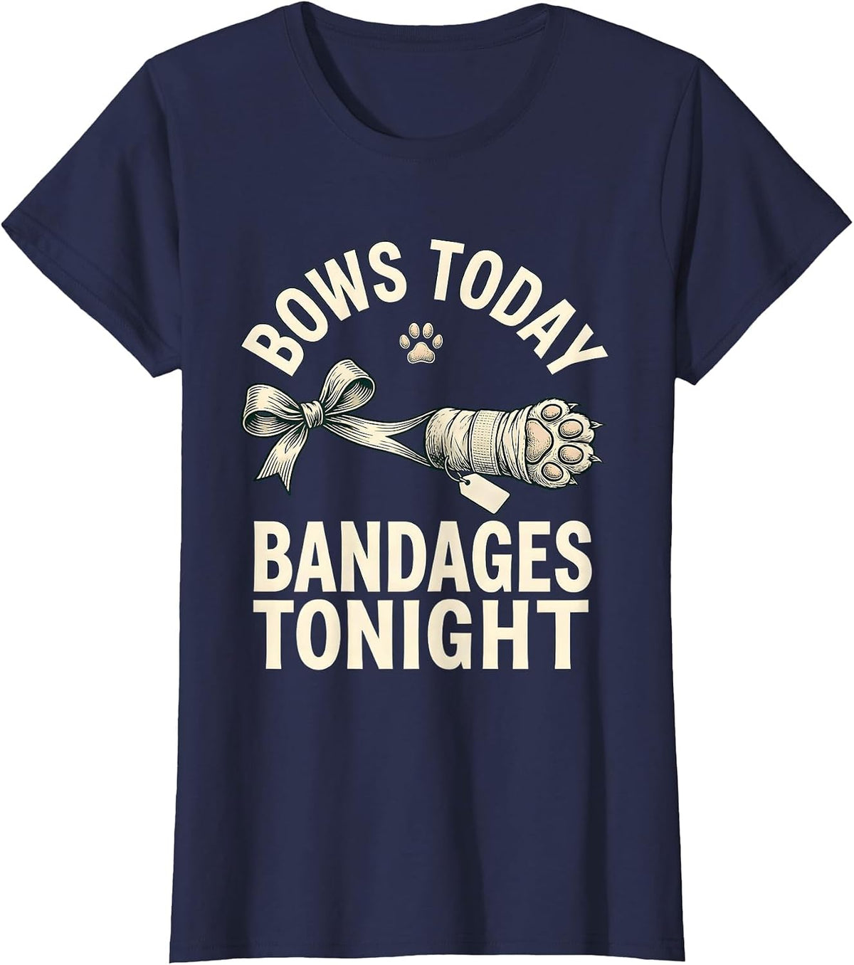 Women's Bows Today Bandages Tonight Funny Vet Tech Christmas T-Shirt - Navy Blue
