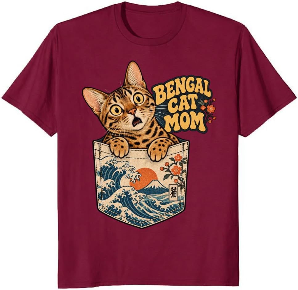 Cat Mom T-Shirt Retro Botanical Bengal Cat Floral Graphic Tee - S3