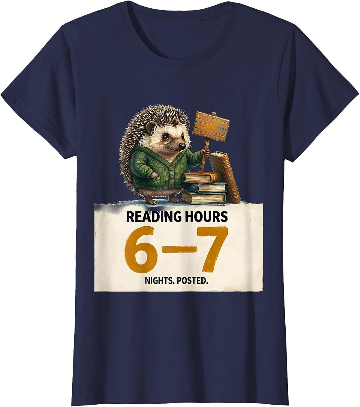 Women's Reading Hours: 6-7 Nights Posted Funny Teacher Book Lover T-Shirt - Navy Blue