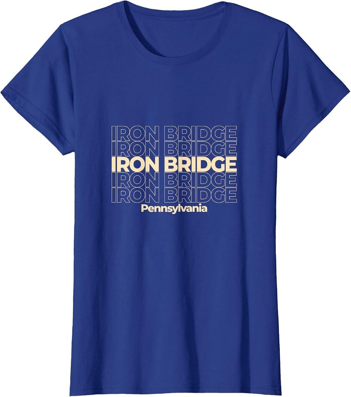 Vintage Iron Bridge, Pennsylvania Repeating Text T-Shirt - Royal Blue