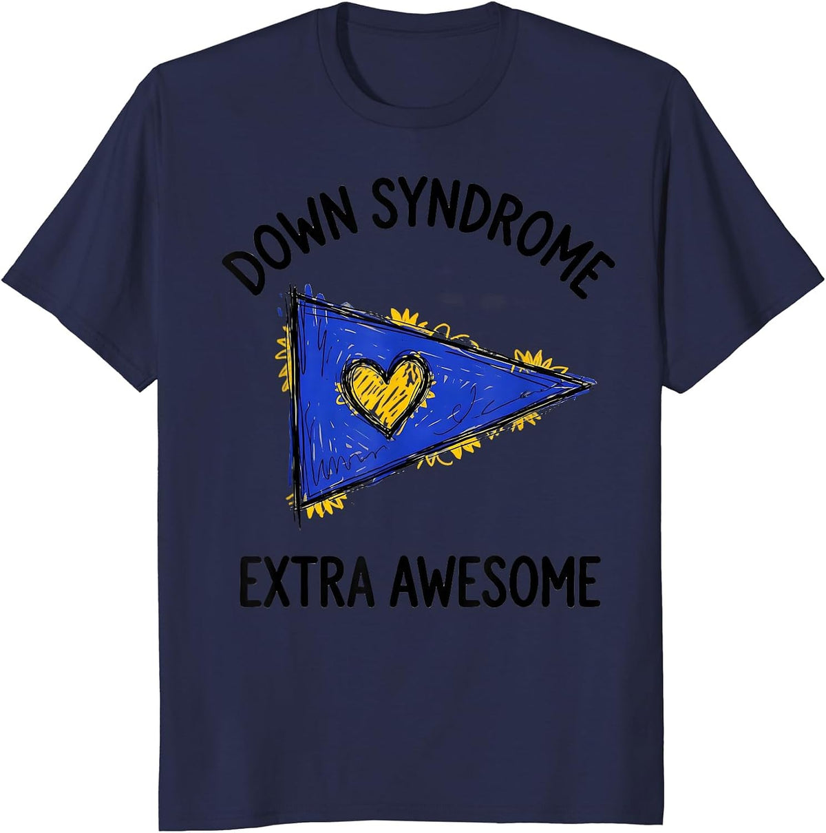 Men's Down Syndrome Extra Awesome Hand-Sketched Awareness Support T-Shirt - Navy Blue