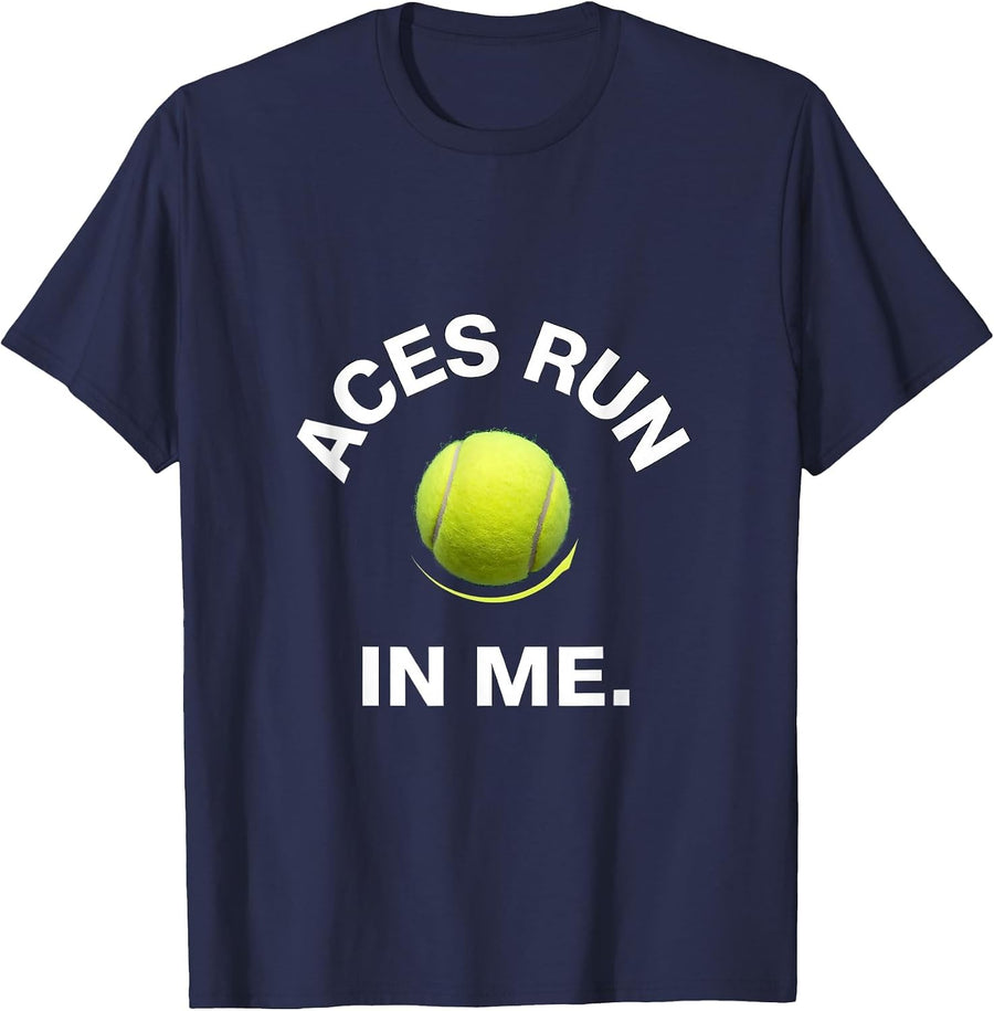 Aces Run In Me Tennis Player Design T-Shirt - Navy Blue