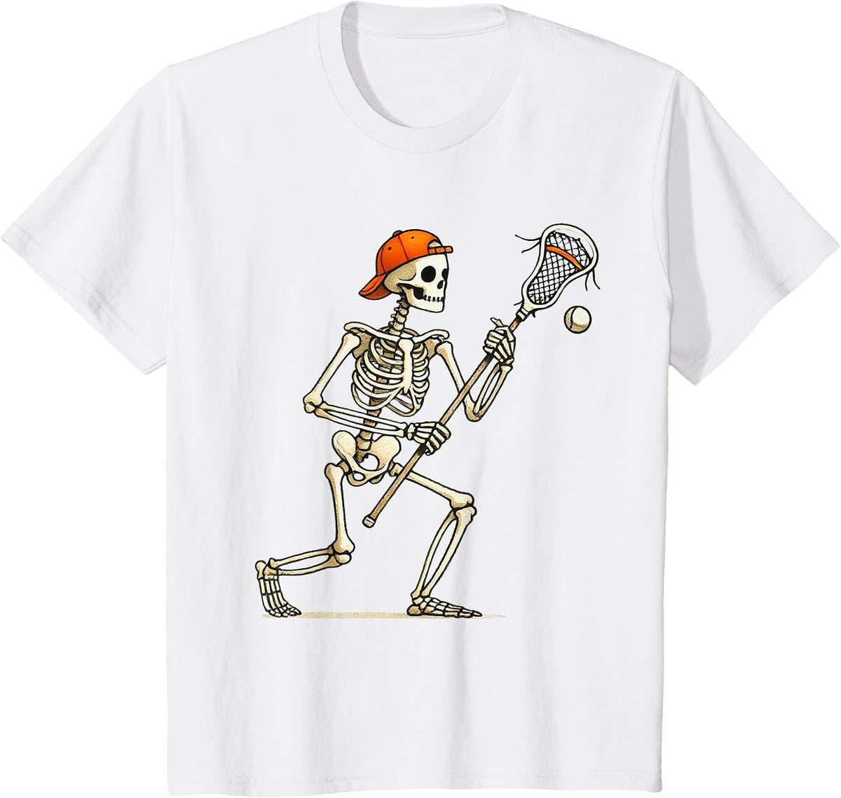 Skeleton Lacrosse Halloween Costume Funny Men Boys Kids T-Shirt - White