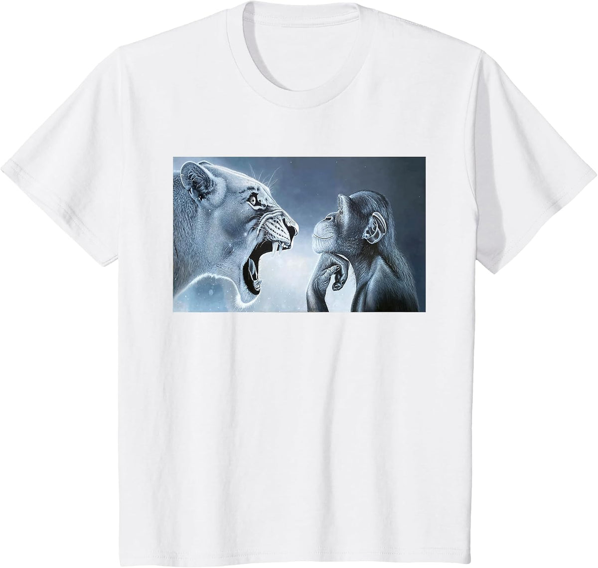 Monkey and Lion Ragebait Meme T-Shirt - White