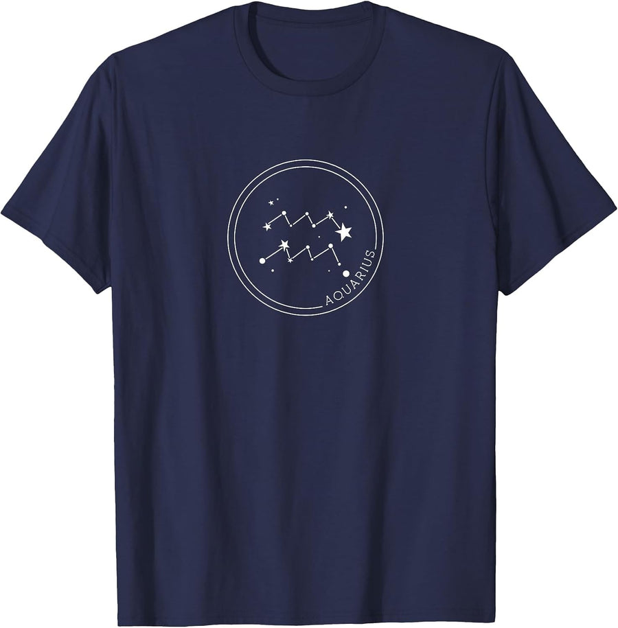 Aquarius Zodiac Sign Constellation Astrology Horoscope T-Shirt - Navy Blue