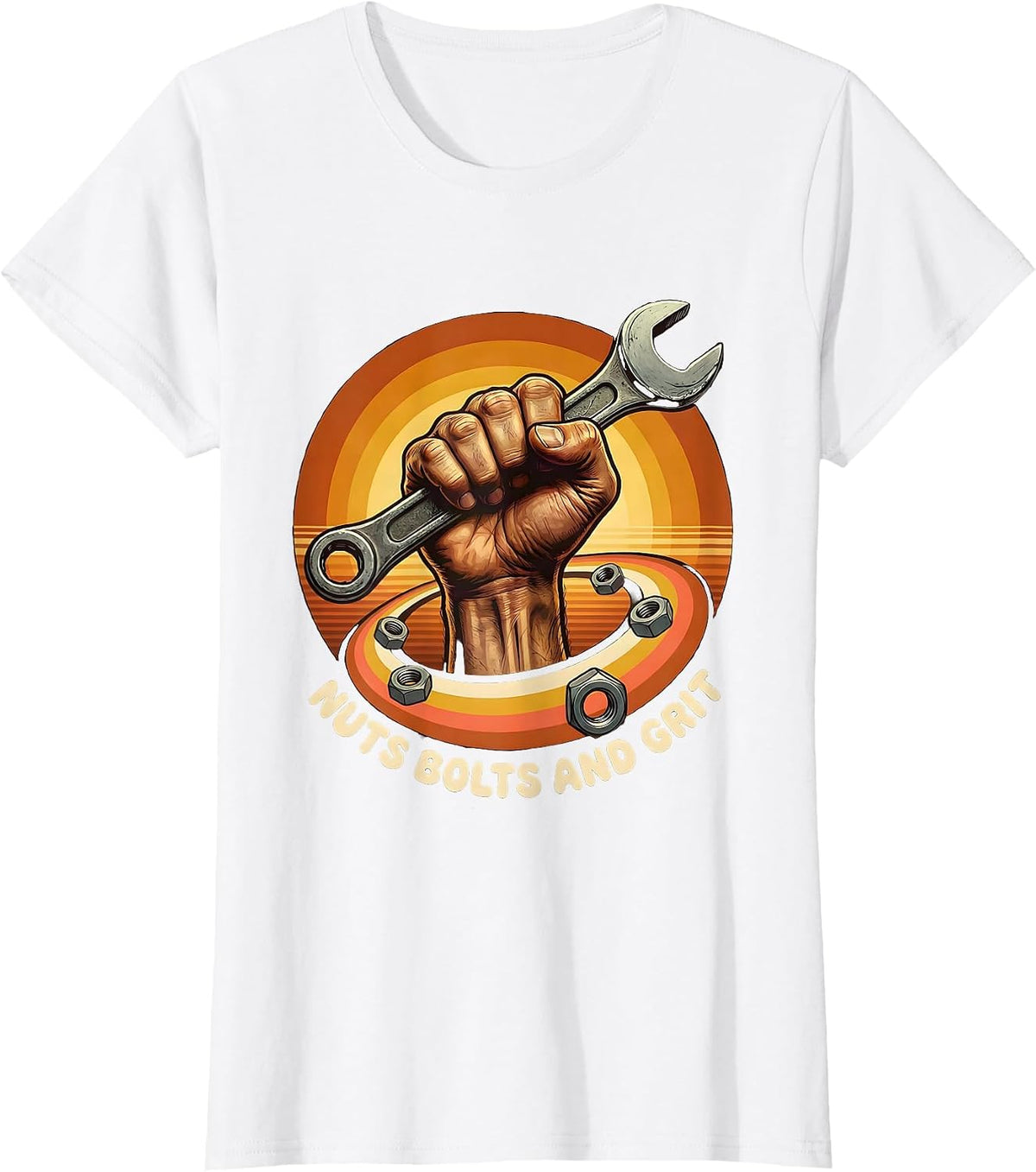 Women's Nuts Bolts and Grit Mechanic Design T-Shirt - White