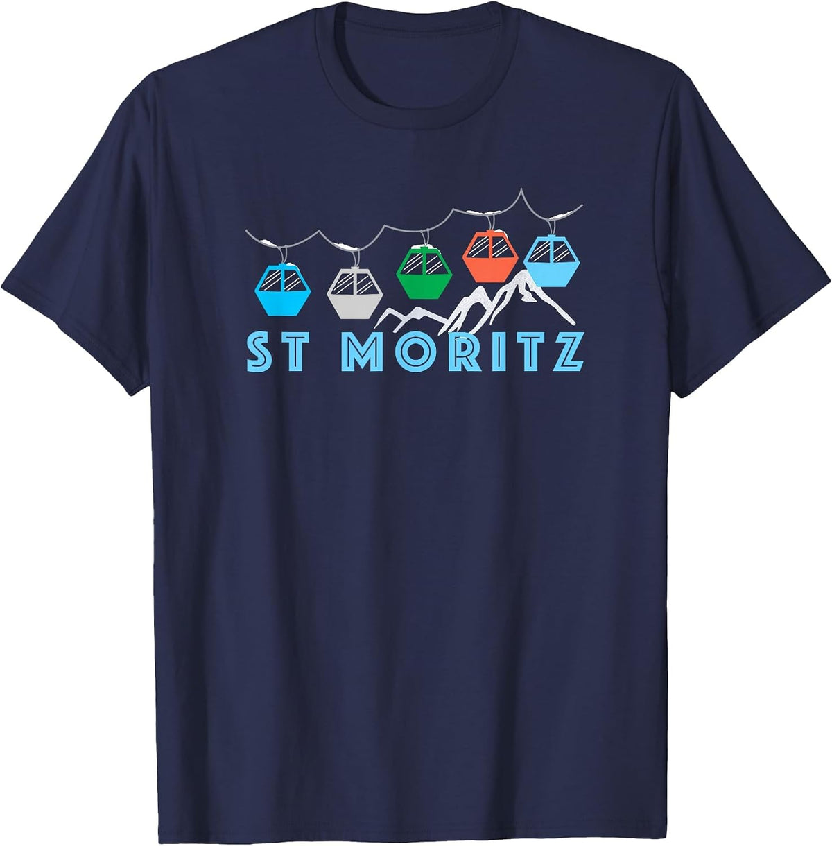 St. Moritz Ski Mountain Gondola - St. Moritz, Switzerland T-Shirt - Navy Blue