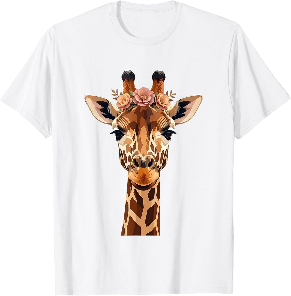Giraffe With Floral Crown Illustration T-Shirt - White
