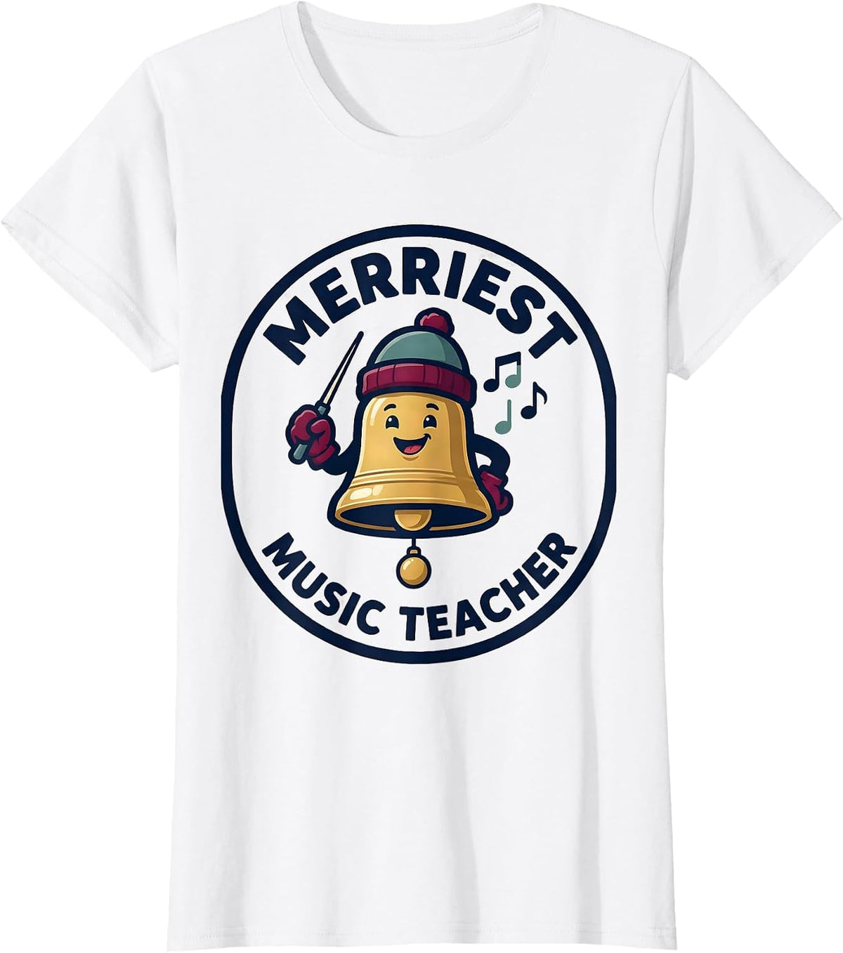 Merriest Music Teacher Funny Teacher Christmas Mascot Logo T-Shirt - White