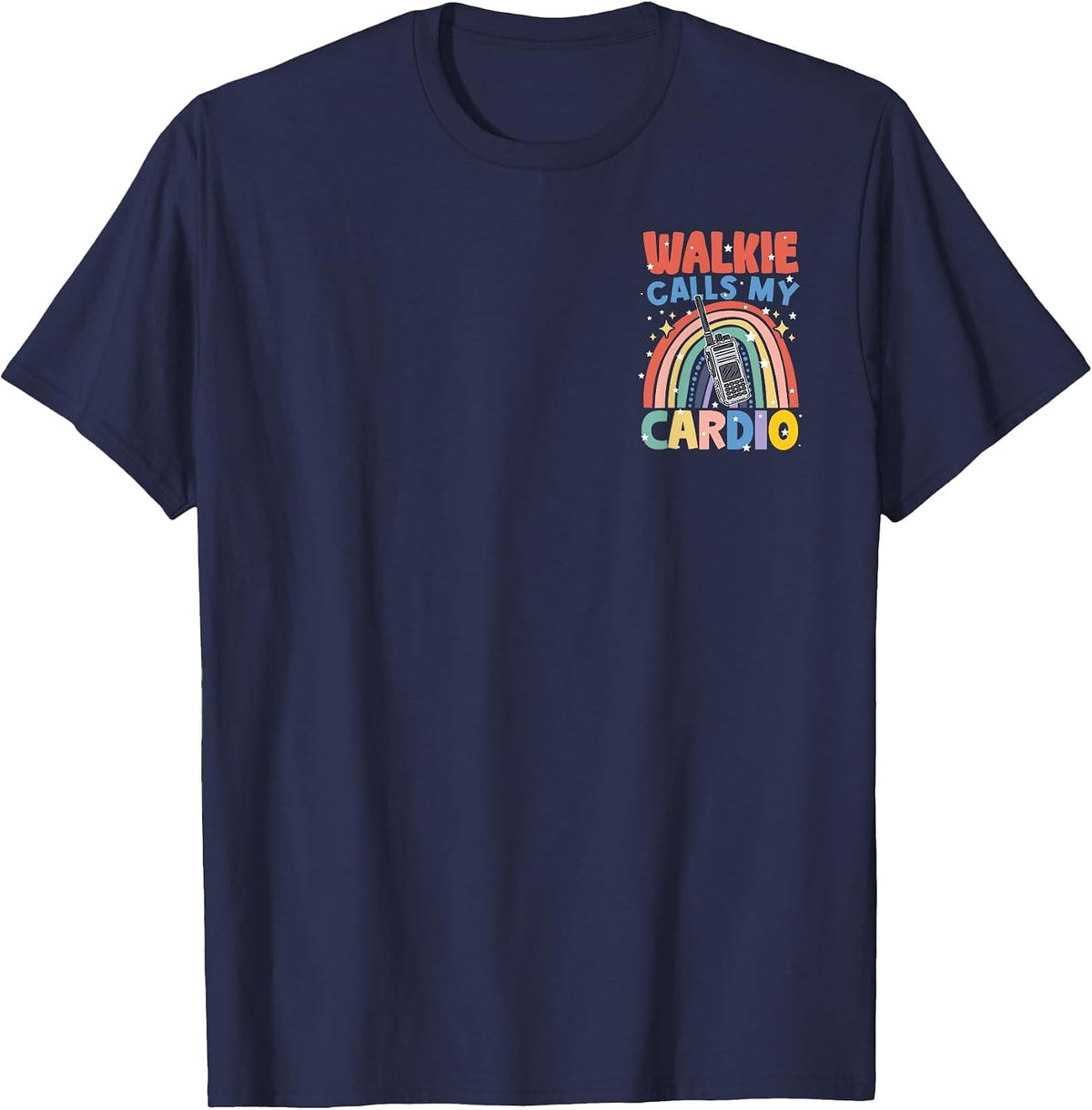 Walkie Calls My Cardio Rainbow Radio Minimalist T-Shirt - Navy Blue