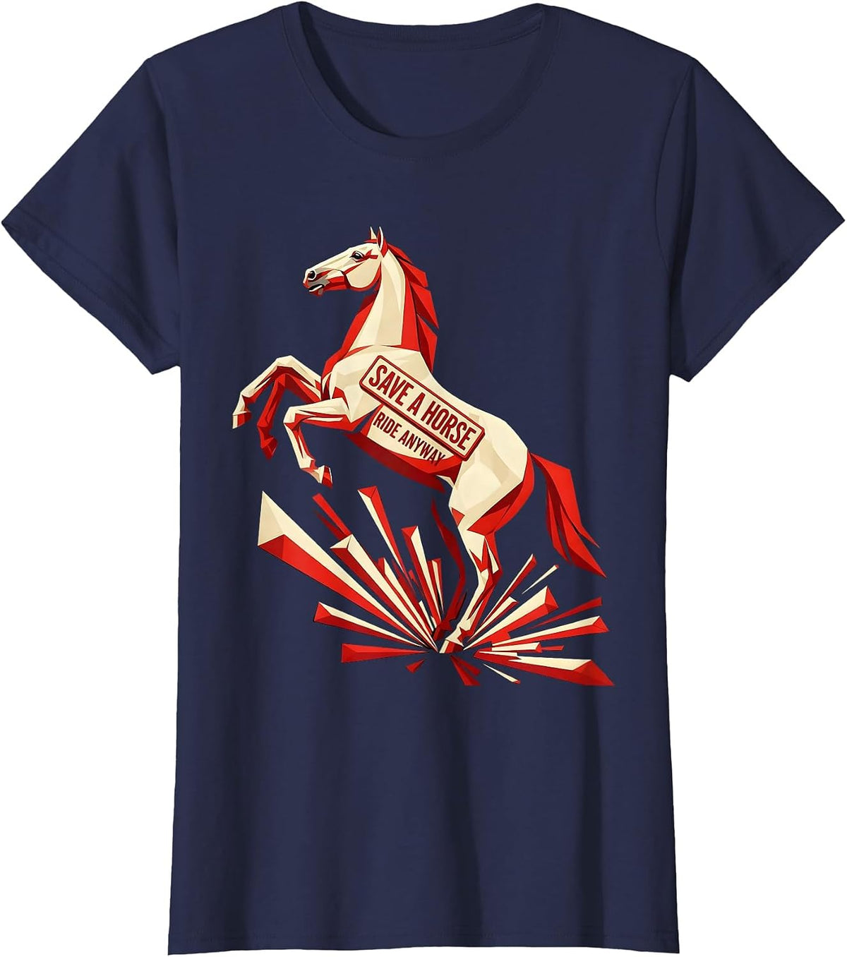 Women's Save a Horse Ride Anyway Funny Equestrian Design T-Shirt - Navy Blue