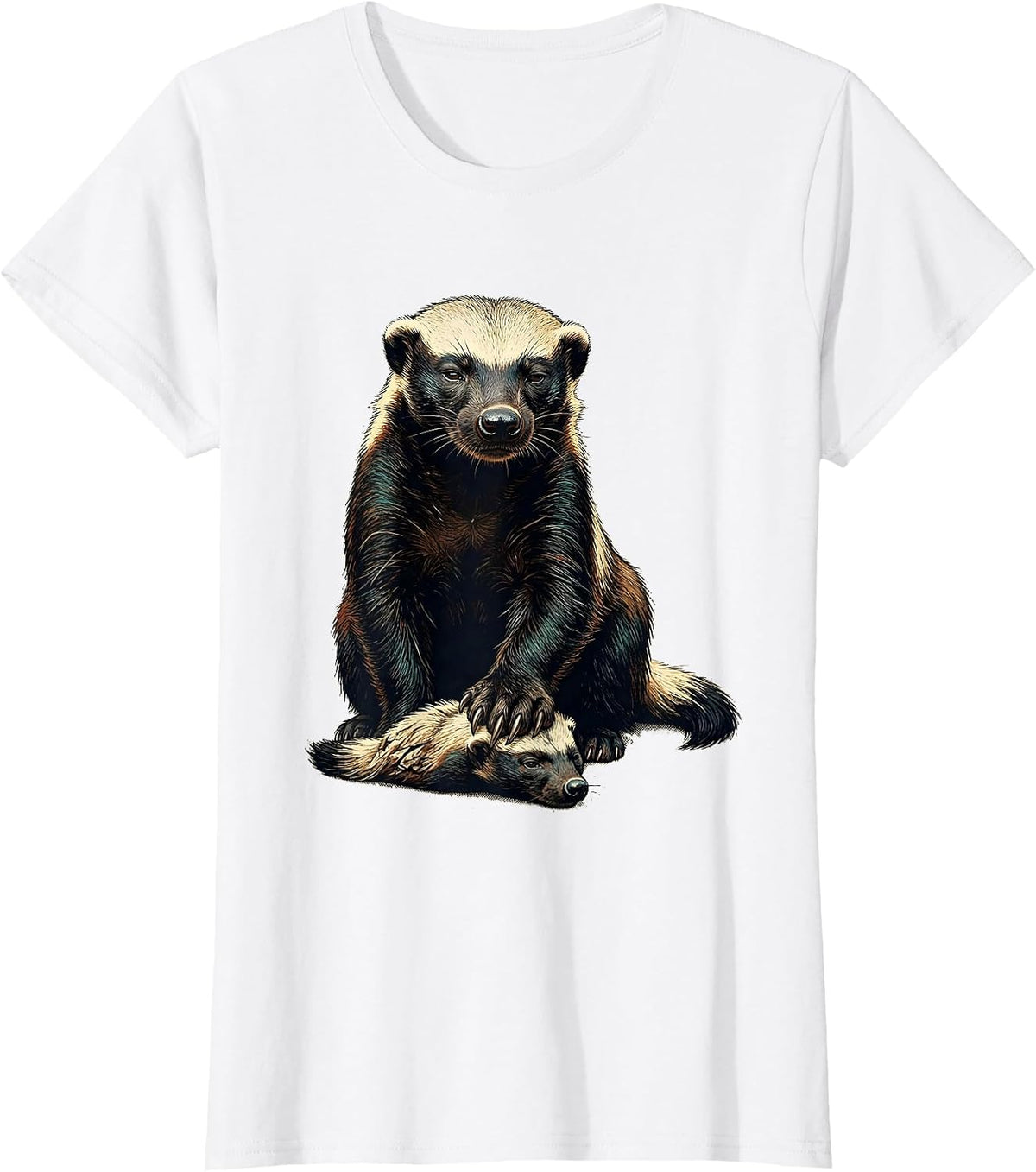Honey Badger Portrait Funny Wildlife Humor T-Shirt - White