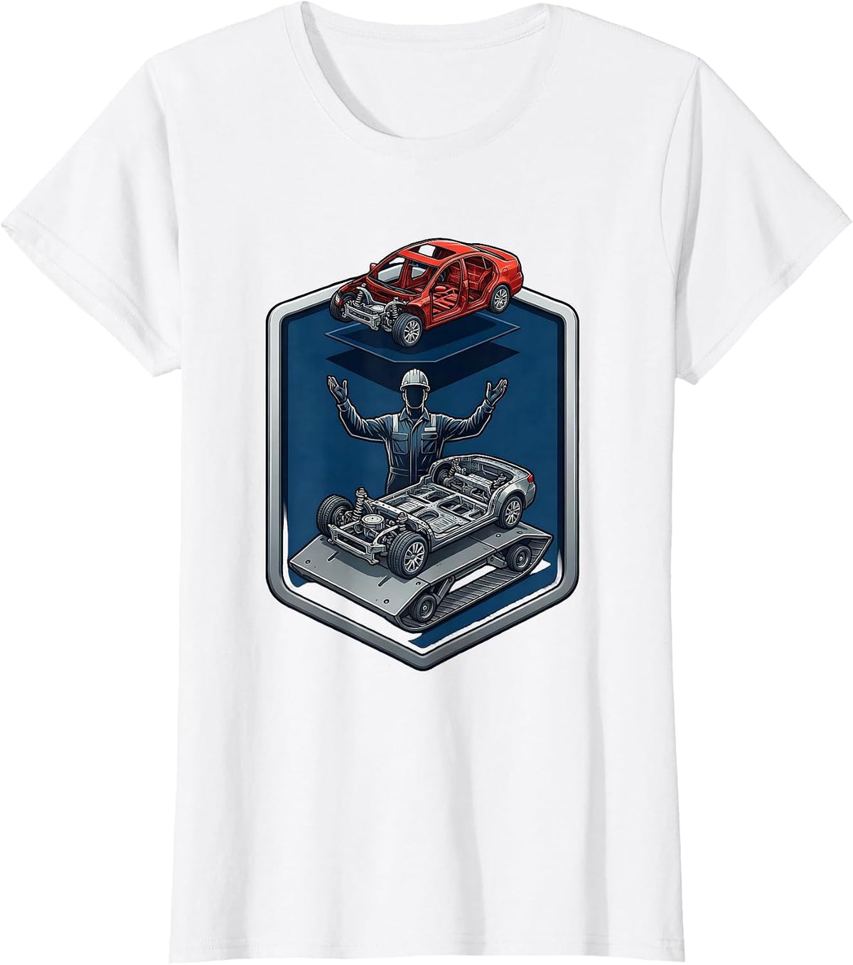 Pit Crew Mechanic Sliding Under Car Creeper T-Shirt - White