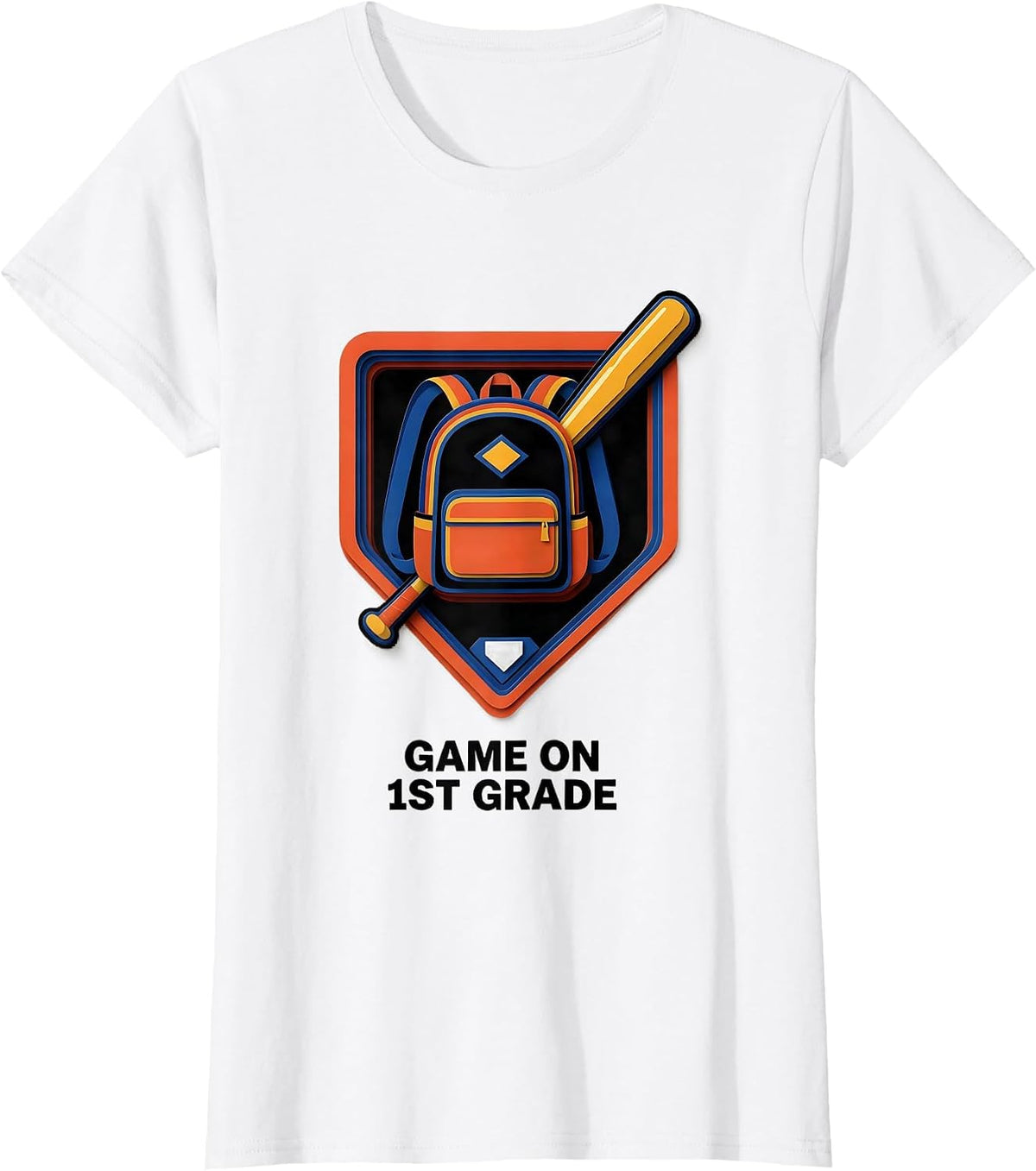 Game On 1st Grade Playful Back To School Baseball Drip T-Shirt - White