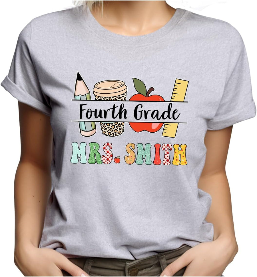 B46425 Personalized Back to School Tshirts for Teachers with Name, Gifts for Teachers, Custom Teacher T Shirt -