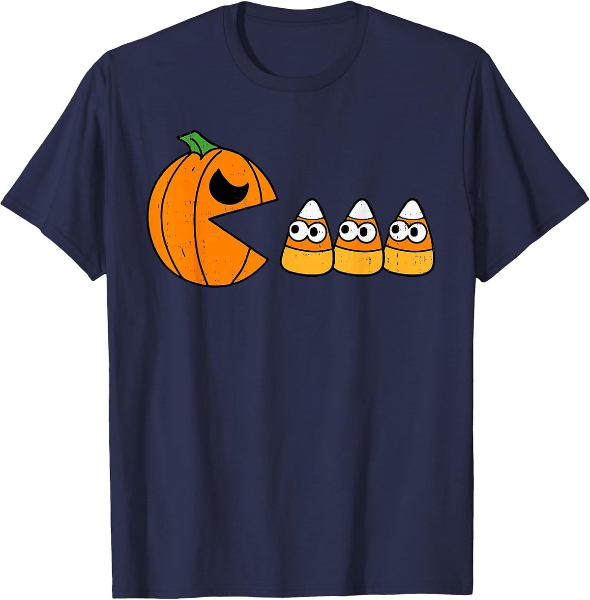 Pumpkin Eating Candy Gamer Halloween Gaming Game Boys Teens T-Shirt - Navy Blue