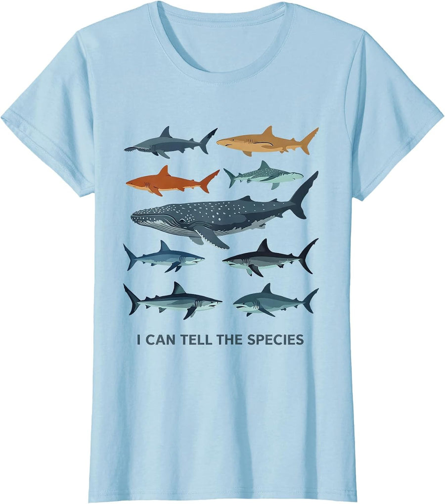 Women's I Can Tell The Species Funny Shark Species Marine Biology T-Shirt - Baby Blue