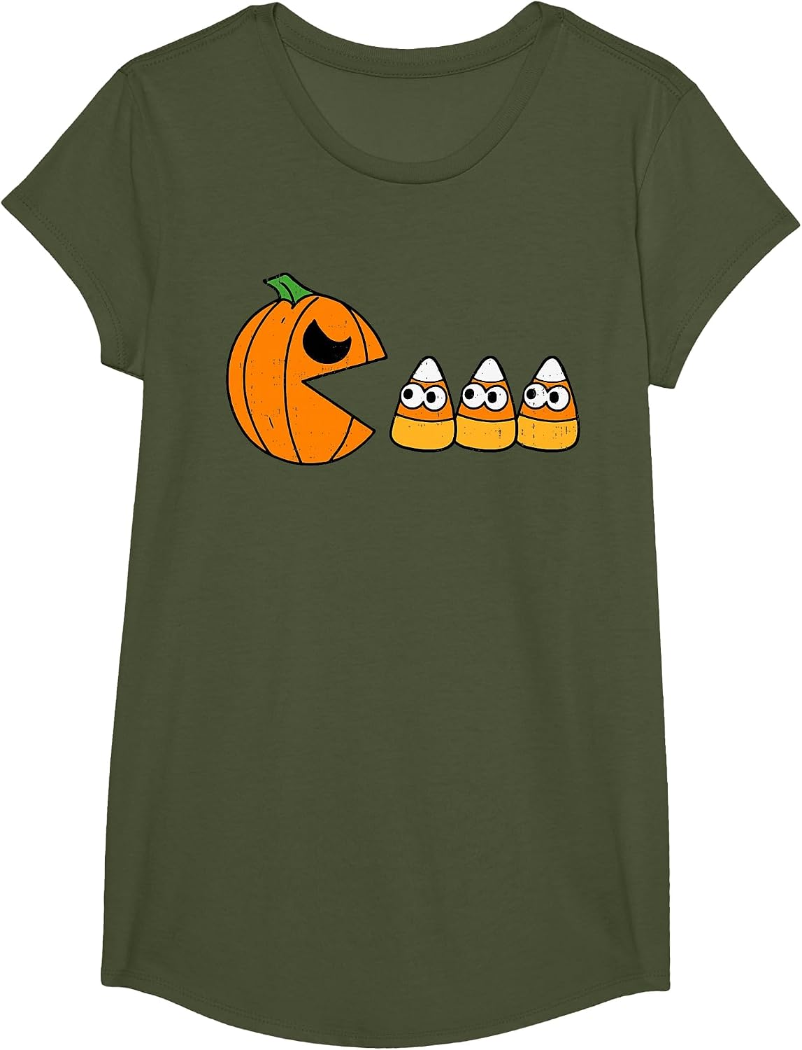Pumpkin Eating Candy Gamer Halloween Gaming Game Boys Teens T-Shirt - Girls Olive Green