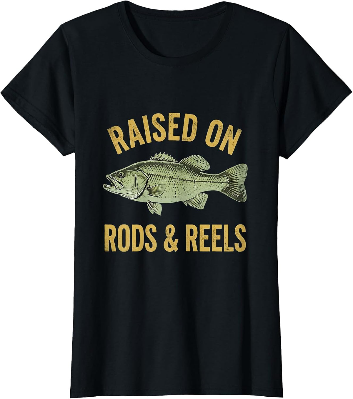 Raised on Rods Reels Kids Fishing Design T-Shirt - Black