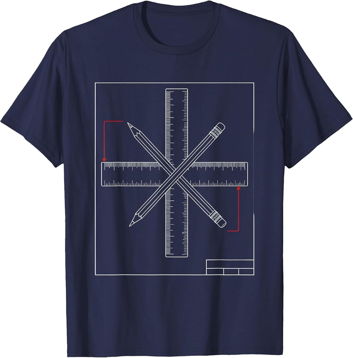 Math Teacher Ruler Pencil Cross Graphic Design T-Shirt - Navy Blue