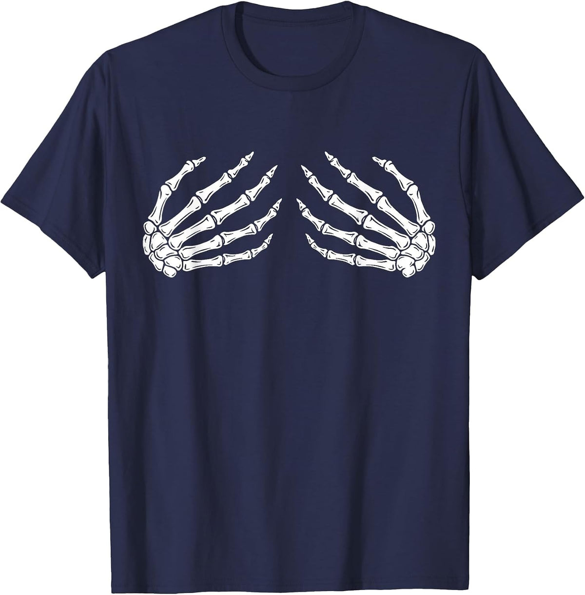 Halloween Boob Skeleton Hands Breast Funny Scary Bra T-Shirt - Navy Blue