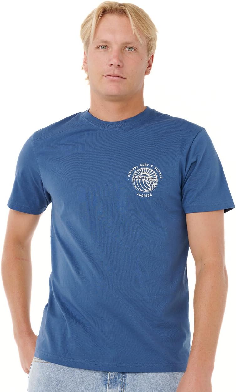 Rip Curl Men's Graphic Short Sleeve Crew Neck T-Shirt, Standard Fit - Light Navy Florida Sunsets Destination