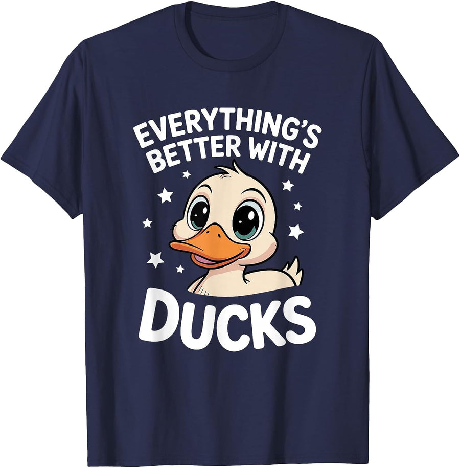 Cute Duck Lover Adults or Kids Boys Girls Ducks T-Shirt - Navy Blue