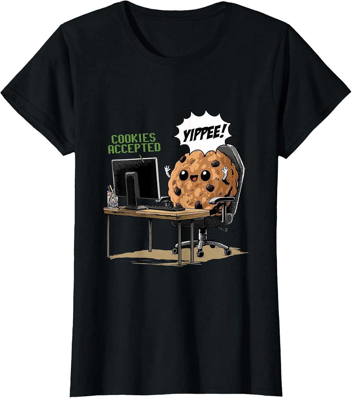 Cookies Accepted Nerd Shirt Funny Computer Internet Coder T-Shirt, Women, Black, X-Small - As Pictured