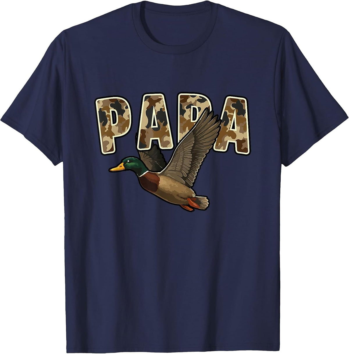 Camouflage Vintage Mallard Duck Retro Camo Hunting Papa T-Shirt - Navy Blue