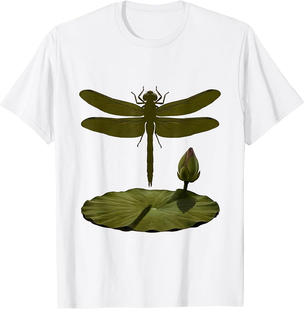 Men's Camo Dragonfly Hovering Over Lily Pad Graphic T-Shirt - White